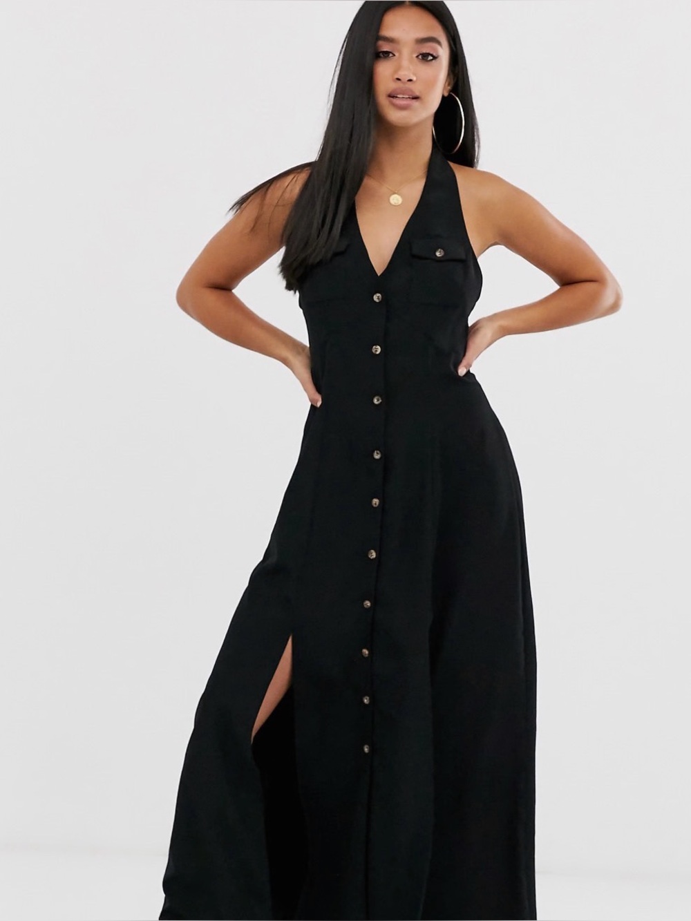 ASOS Halter Button-Front Maxi Dress Size 8